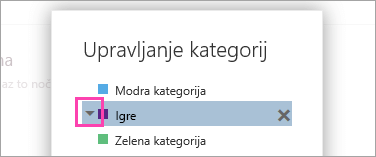 Posnetek zaslona puščice ob možnosti kategorije