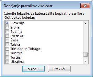 Pogovorno okno »Izbira praznikov države/območja«