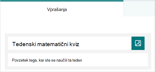 Vzorec naslova in opisa kviza v Microsoft Forms