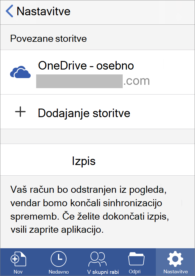 Prikazuje možnost izpisa za Office za iOS