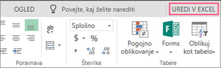 Gumb »Uredi v Excelu«
