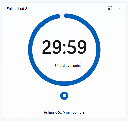 Posnetek zaslona aplikacije Ura s časovnik za fokus.