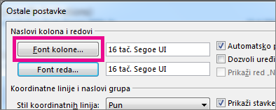 Izaberite stavku „Font kolone“ i napravite izbore