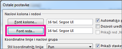 Izaberite stavku „Font reda“ i napravite izbore.