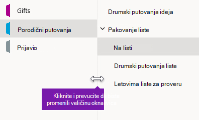 Promena veličine okna za navigaciju u programu OneNote za Windows 10