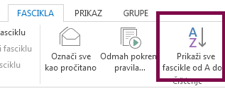 Poređajte fascikle po abecednom redu tako što ćete izabrati stavku „Prikaži sve fascikle A do Z“.