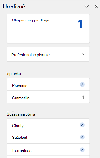 Snimak ekrana Uređivač okna u programu Outlook