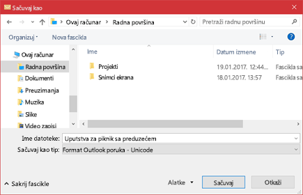 Postojeću e-poruku možete da sačuvate kao datoteku.
