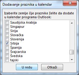 Dijalog izbora praznika zemlje/regiona