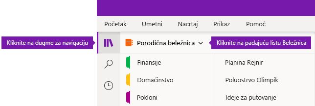 Razvijanje liste "Beležnica" u programu OneNote za Windows 10