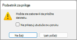 Slika dijaloga "Podsetnik priloga".