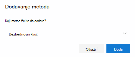 Add method box, with Security key selected