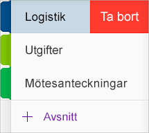 Ta bort ett avsnitt i OneNote för iOS