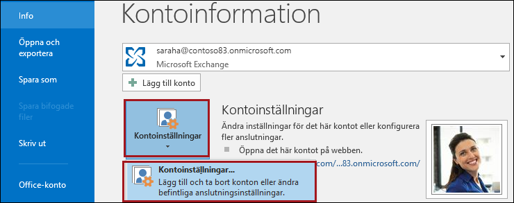 Kontoinställningar i Outlook