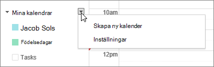 Välj Min kalender och välj sedan Inställningar