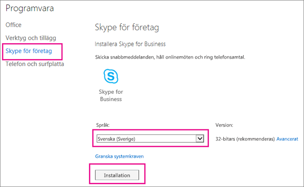 Välj språk på första sidan i installationsguiden för Skype.