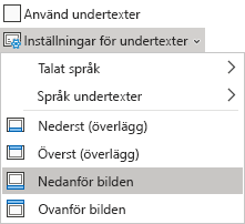 Alternativ för undertexter i det klassiska menyfliksområdet i PowerPoint Online