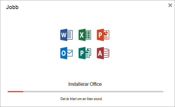 Statusdialogrutan som visas när Office installeras