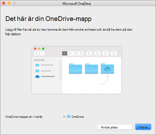 Skärmbild av sidan Det här är din OneDrive-mapp i guiden Välkommen till OneDrive på en Mac