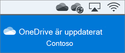 Skärmbild av OneDrive i menyraden på en Mac när Välkommen till Onedrive har slutförts