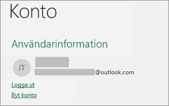 Visar länken Logga ut i backstage-vyn i Office för Windows