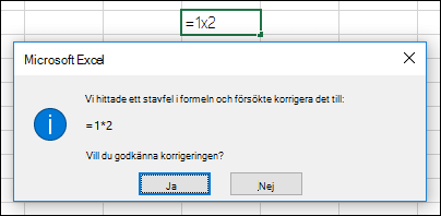 Meddelanderuta som frågar om du vill ersätta x med * för multiplikation