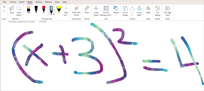 skärmbild av en handskriven ekvation i onenote