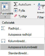 Bild av Start > Formatera > Autoanpassa kolumnbredd