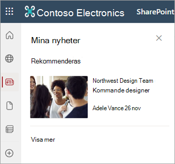 Skärmbild som visar avsnittet Mina nyheter på en SharePoint-webbplatssida.