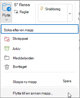 Välj Flytta och välj en mapp som du vill flytta meddelandet till.