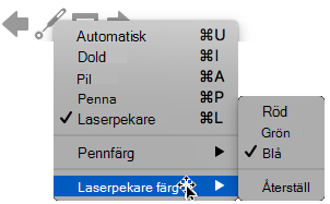 Du kan välja röd, grön eller blå för färgen på laserpekaren