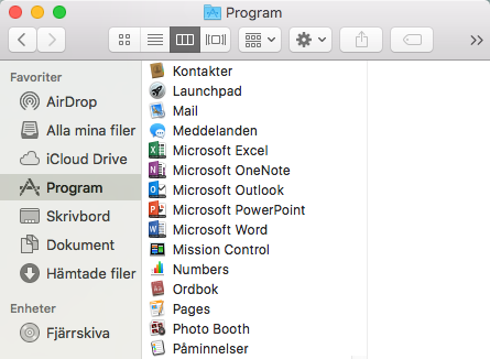 Öppna Finder > Program > Sök efter ”Microsoft”