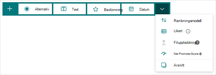 Alternativ för frågetyp i Microsoft Forms