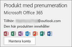 Visar det e-postkonto som är kopplat till Office