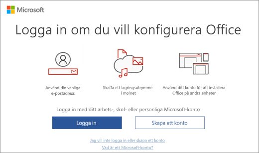 Visar sidan ”Konfigurera Office genom att logga in” som kan visas efter att du installerat Office