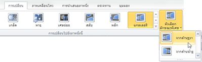 ตัวเลือกลักษณะพิเศษในกลุ่มการเปลี่ยนไปยังภาพนิ่งนี้