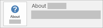 สกรีนช็อตของปุ่ม เกี่ยวกับ Office สำหรับการติดตั้ง MSI ซึ่งไม่มีหมายเลขเวอร์ชันหรือรุ่น