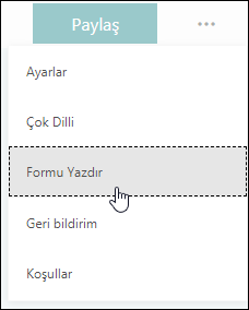 Microsoft Forms 'da form yazdırma seçeneği