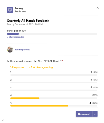 Microsoft Teams Anket uygulaması sonuçları