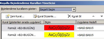 koşullu biçimlendirme kuralları