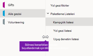 Windows 10 için OneNote'ta gezinti bölmelerini yeniden boyutlandırma