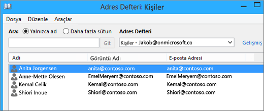 Google Gmail’den Office 365’e aktardığınız kişiler Adres Defteri Rehber bölümünde listelenir