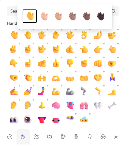 Teams'de özelleştirilebilir emoji örneği