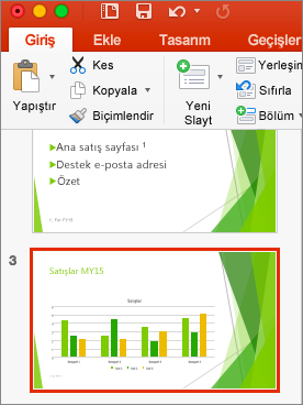 Mac için PowerPoint 2016’da küçük resim bölmesinde seçili slaydı gösterir