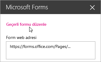 Mevcut form için Microsoft Forms web bölümü panelinde geçerli formu düzenleyin.