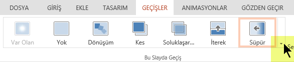 Tüm Geçiş seçenekleri galerisini açmak için, sağ uçtaki aşağı dönük oka tıklayın.