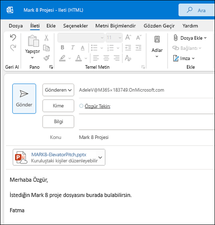 Öğeleri Outlook'ta paylaş