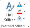 Yalnızca simgelerin gösterildiği WordArt Stilleri grubu