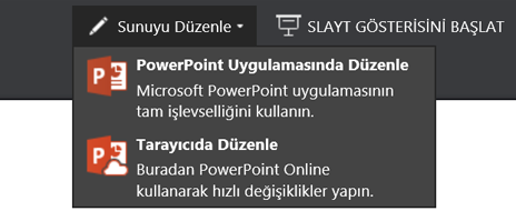 Tarayıcıda düzenlemeyi seçmek için Sunuyu Düzenle’yi seçme