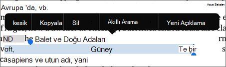 Aranacak tümceciği seçme